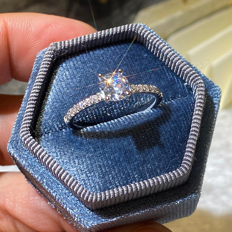 Ladies Platinum-Plated Zircon Engagement Ring - Stylish & Elegant