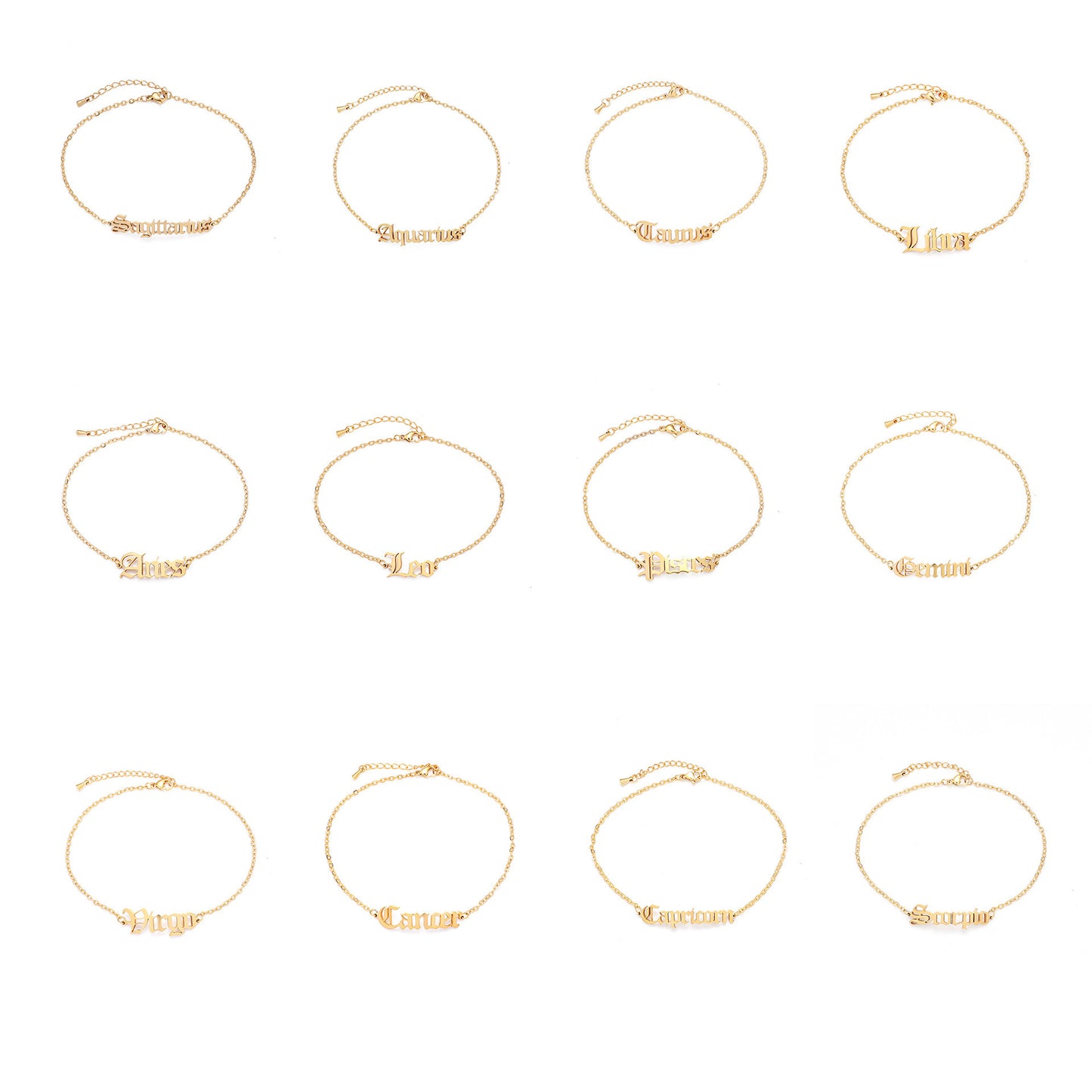 Zodiac Gothic Letter Chain Bracelet in Sterling Silver for Women — Everyday Identity
