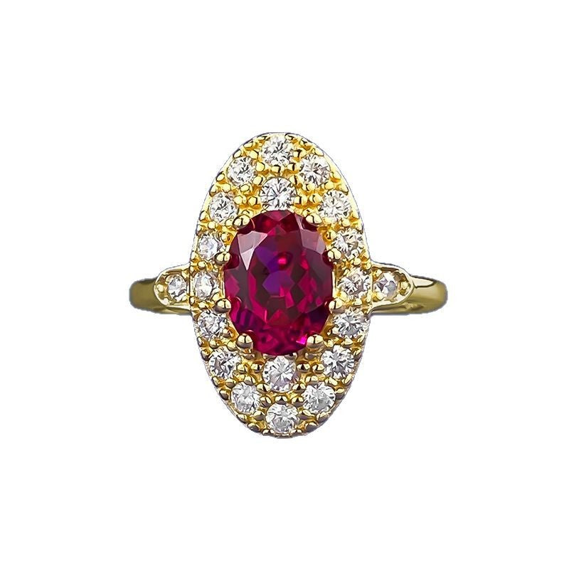 Luxury Vintage Court Style 925 Silver Ring | 6*8mm Oval Red CZ