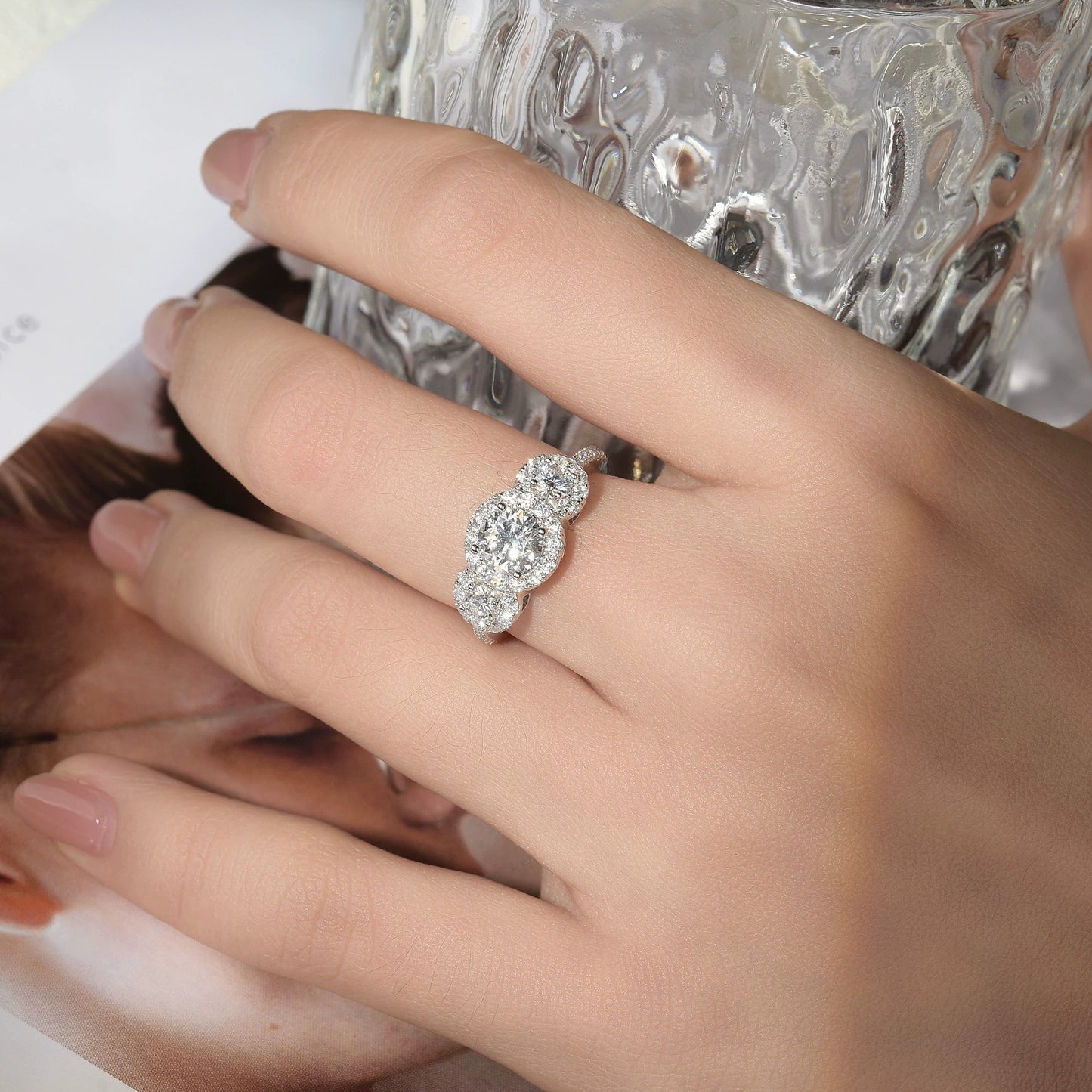 S925 Silver Moissanite Ring for Women - Dainty Closed Wedding Band