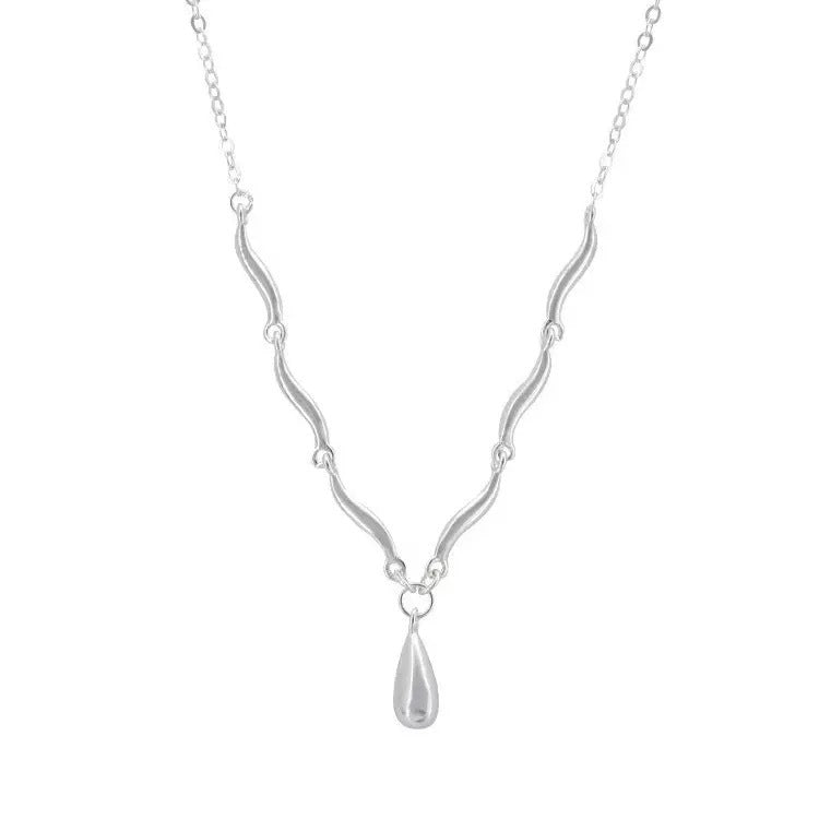 S925 Silver Wave Drop Necklace for Women - Minimalist & Luxe Delicate Collar Chain