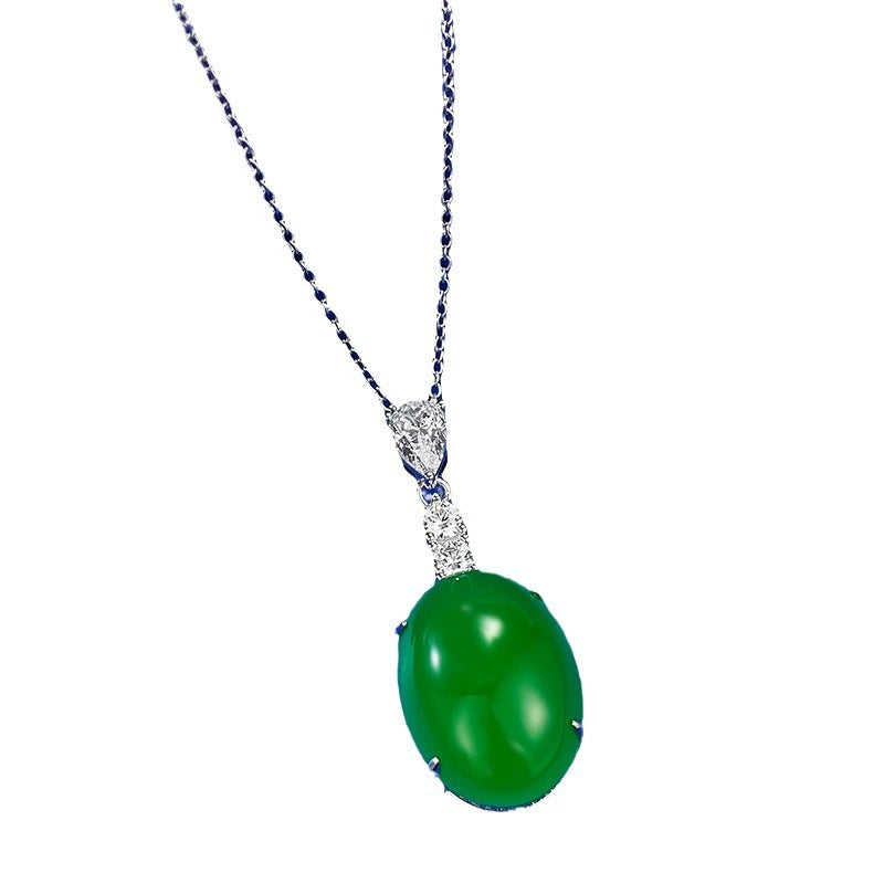 S925 Silver Inlaid Emerald Green Jade Pendant Necklace | Adjustable