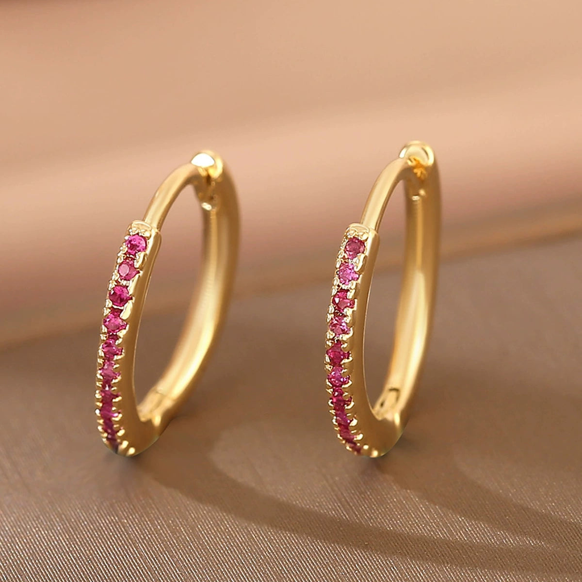 Luxury Copper Earrings with Colored Zircon - Trendy Hip Hop Hoop Earrings