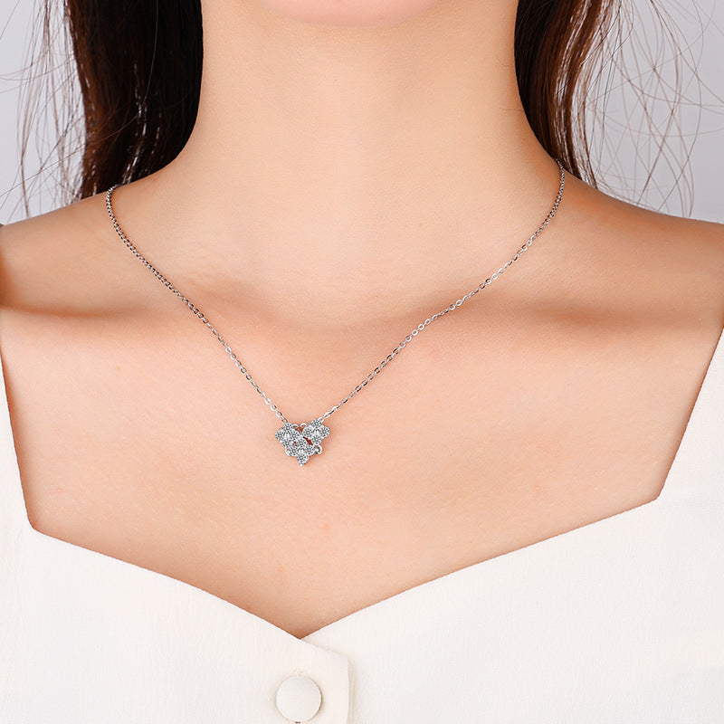 S925 Silver Moissanite Heart Necklace - 2-Way Wear Lucky Clover Collar Chain