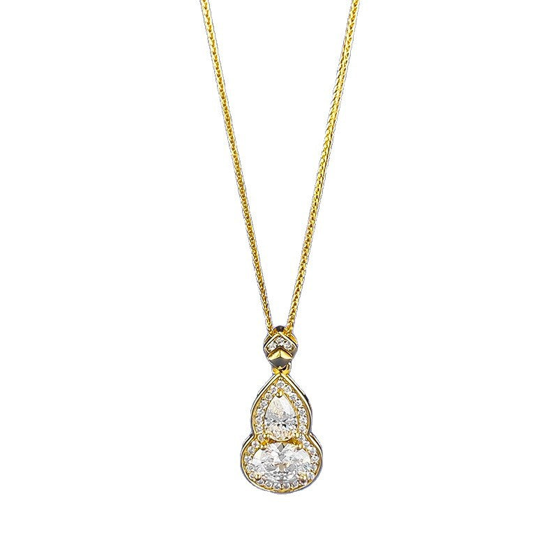 Ricady Jewel S925 Silver 1.5CT Egg-Shaped Diamond Gourd Necklace | 0.8CT Water Drop Inlay