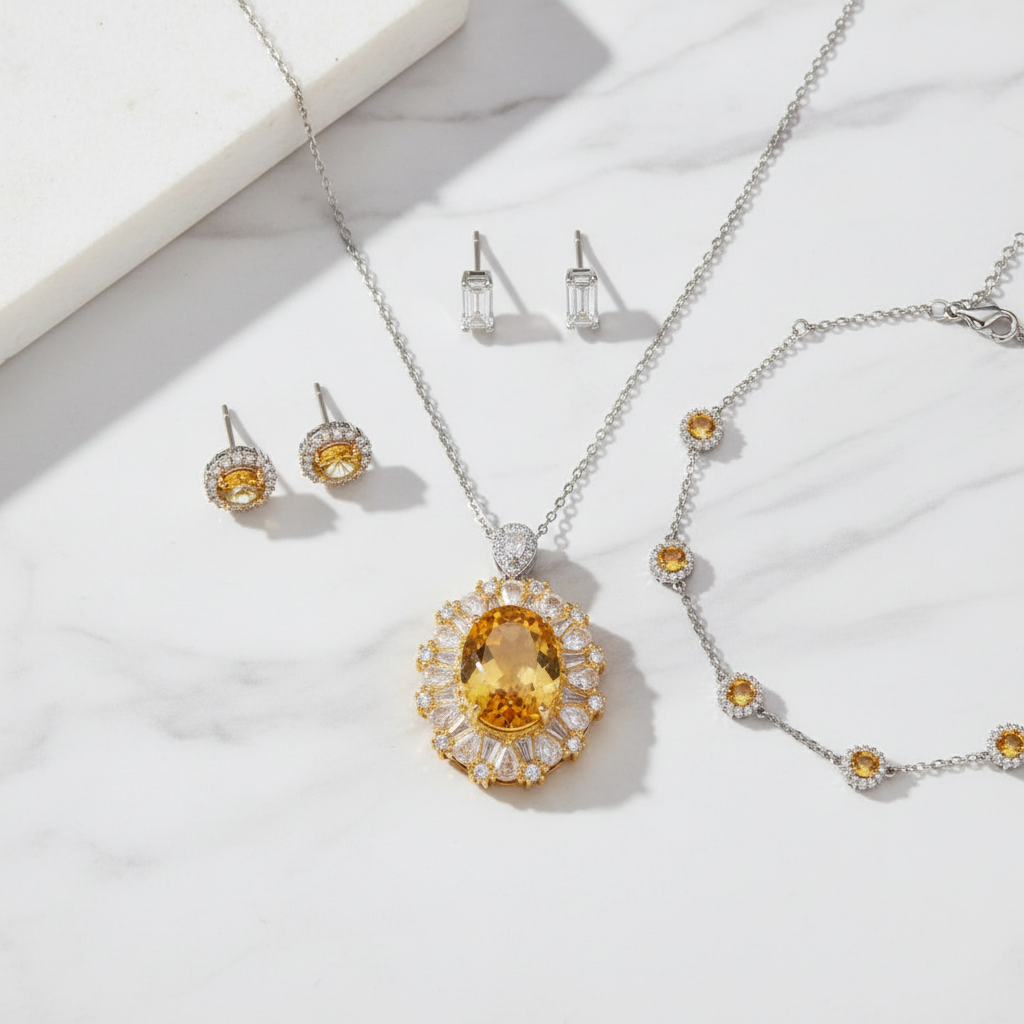 Citrine pendant flat lay styling