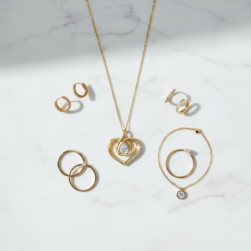Flat lay with complementary jewelry