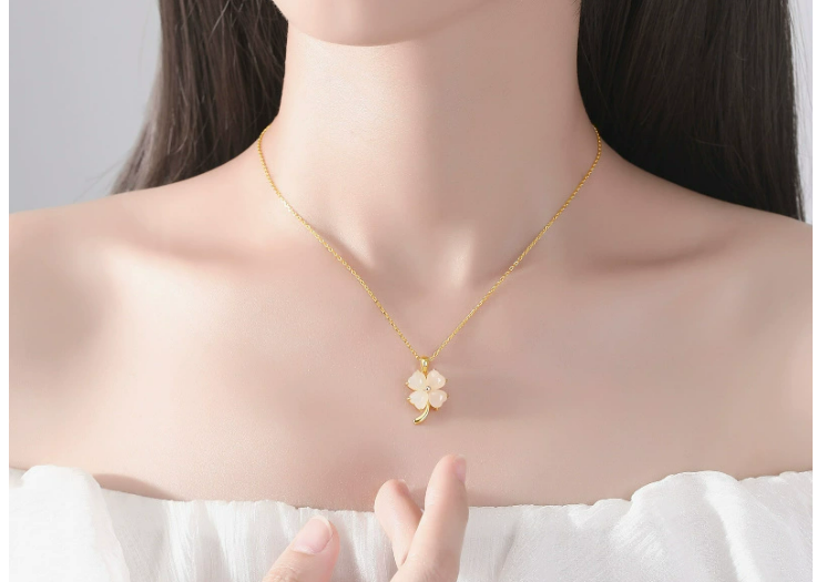 Jade Floral Leaf Pendant Necklace in 925 Sterling Silver