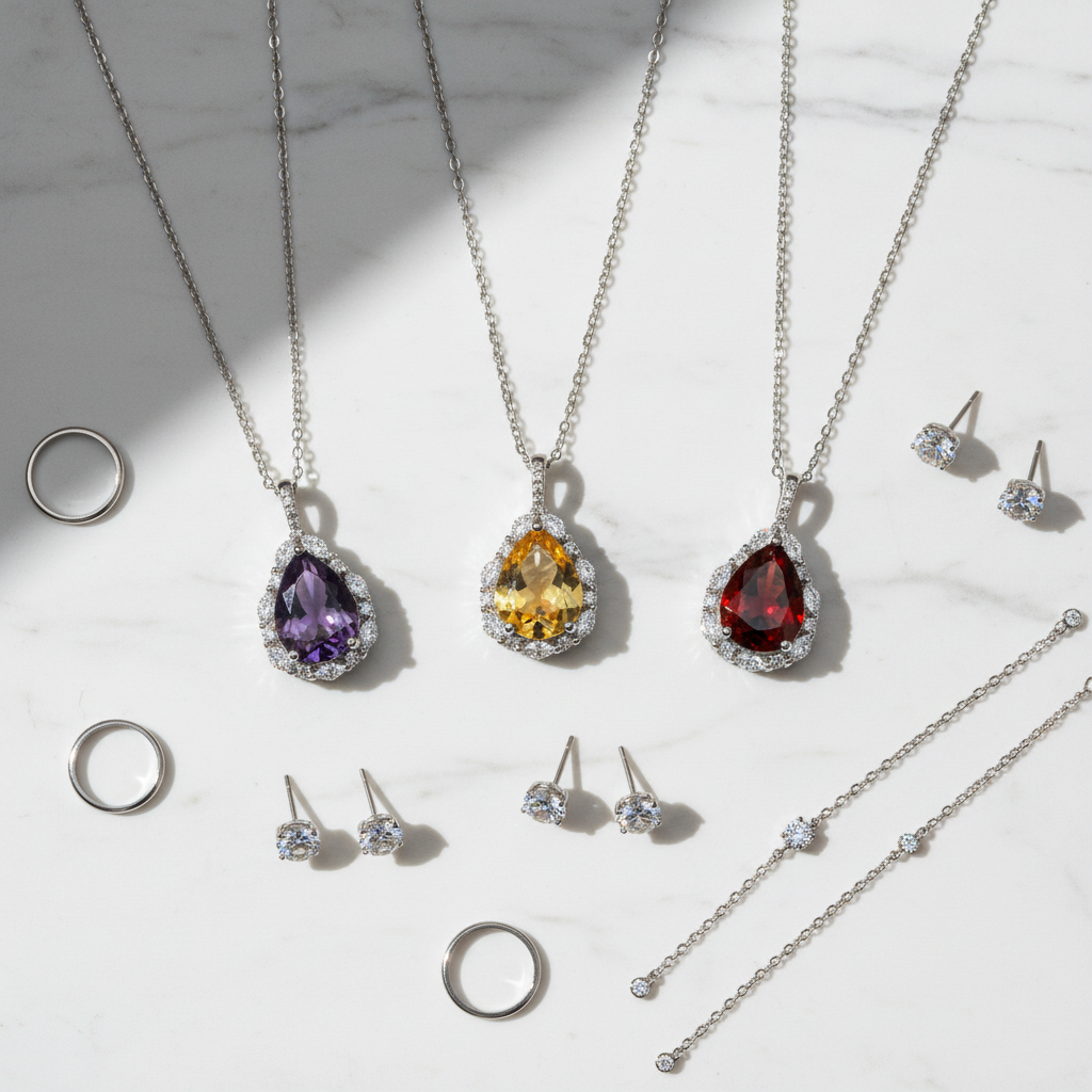 Teardrop necklace flat lay all colors