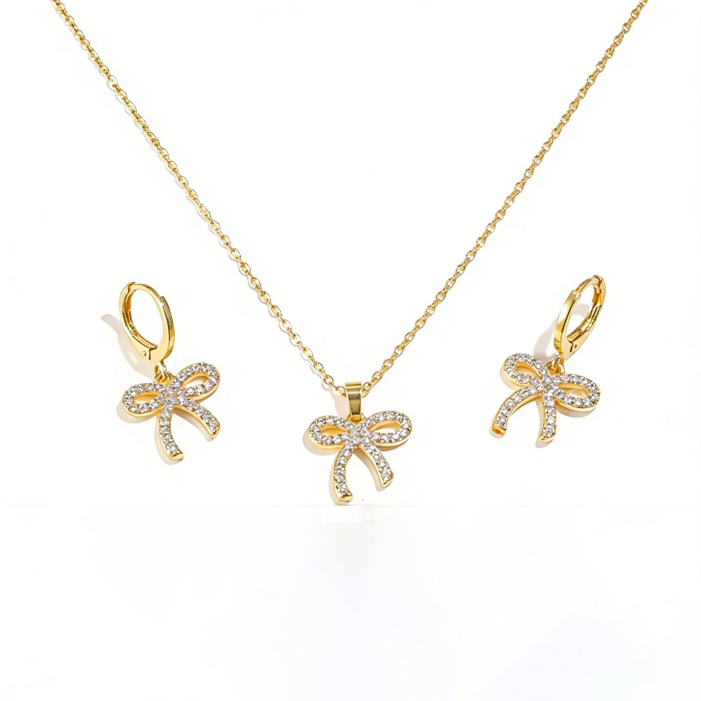 Bowknot Necklace Gold Sterling Silver Zirconia for Women Everyday