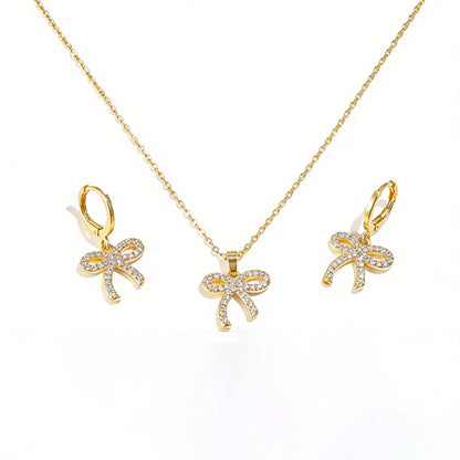 Bowknot Necklace Gold Sterling Silver Zirconia for Women Everyday