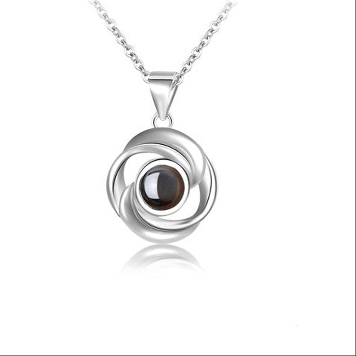 Rose Projection Necklace, S925 Silver Pendant with 100 Languages "I Love You" Rotating Love Memories