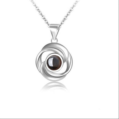 Rose Projection Necklace, S925 Silver Pendant with 100 Languages "I Love You" Rotating Love Memories