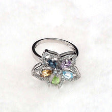 925 Sterling Silver 5-Color Gem Flower Ring R1003