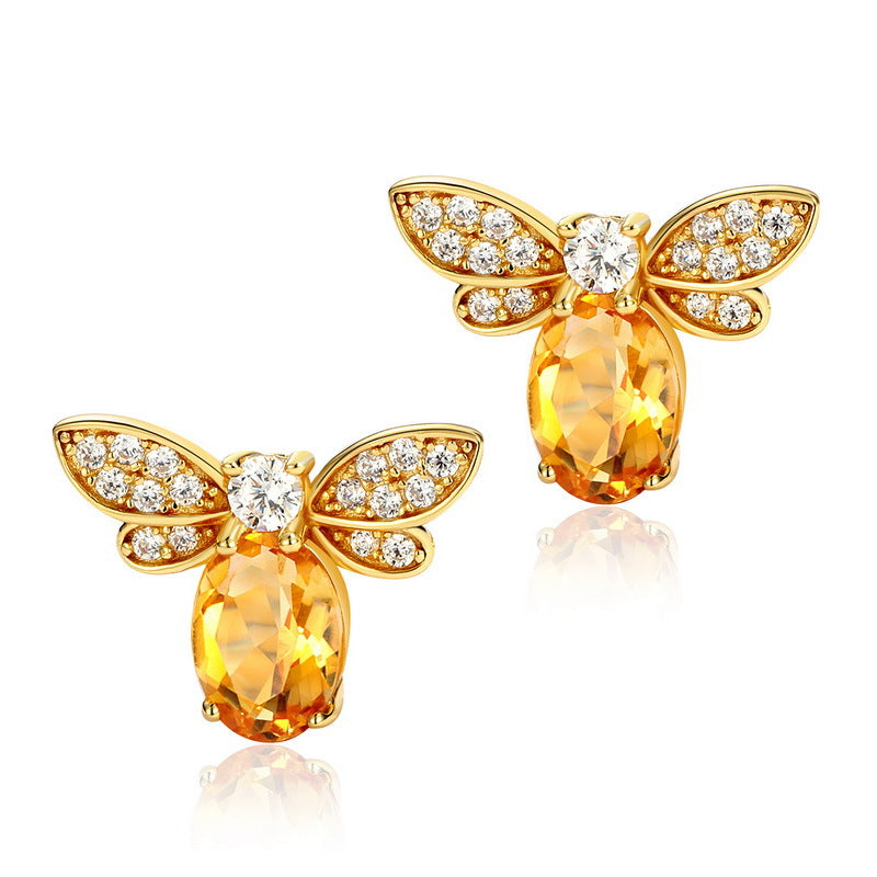 Bee Pendant Necklace with Citrine Crystal in 925 Sterling Silver