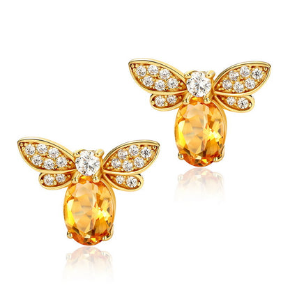 Bee Pendant Necklace with Citrine Crystal in 925 Sterling Silver