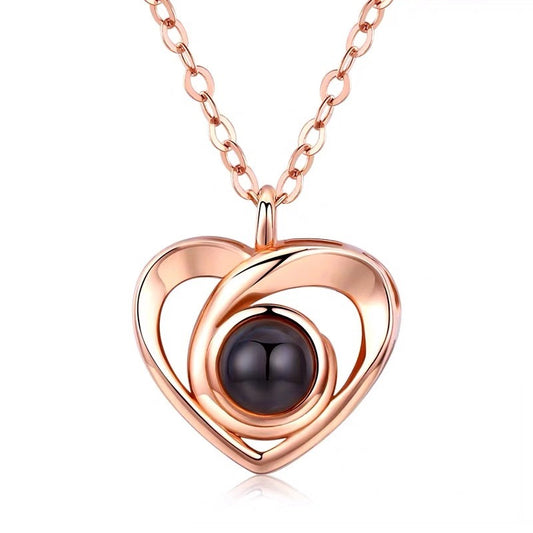 S925 Sterling Silver Heart Projection Necklace for Women - 100 Languages "I Love You" Dainty Collar Pendant