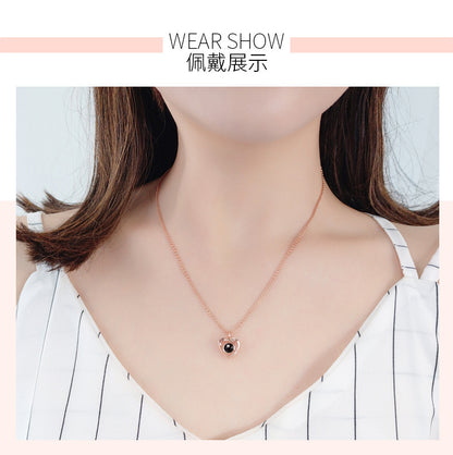S925 Sterling Silver Heart Projection Necklace for Women - 100 Languages "I Love You" Dainty Collar Pendant