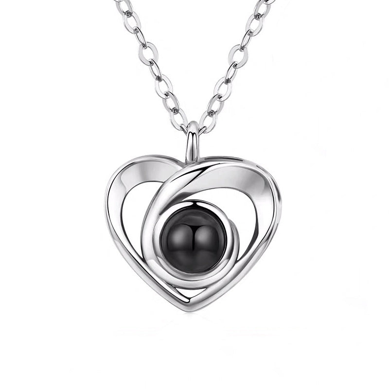 S925 Sterling Silver Heart Projection Necklace for Women - 100 Languages "I Love You" Dainty Collar Pendant
