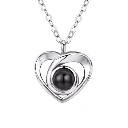 S925 Sterling Silver Heart Projection Necklace for Women - 100 Languages "I Love You" Dainty Collar Pendant