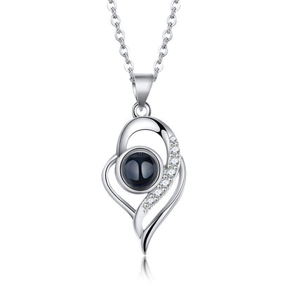 Sterling Silver 925 Heart Projection Necklace for Women, 100 Languages "I Love You" Pendant Collar Chain