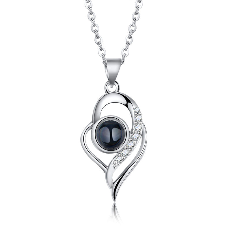 Sterling Silver 925 Heart Projection Necklace for Women, 100 Languages "I Love You" Pendant Collar Chain