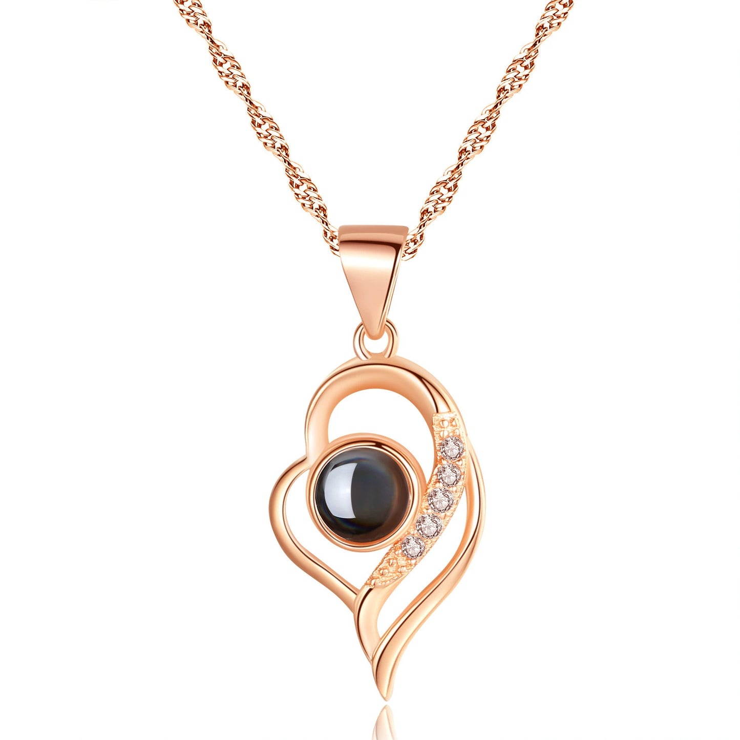 Sterling Silver 925 Heart Projection Necklace for Women, 100 Languages "I Love You" Pendant Collar Chain