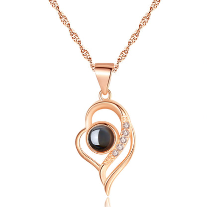 Sterling Silver 925 Heart Projection Necklace for Women, 100 Languages "I Love You" Pendant Collar Chain