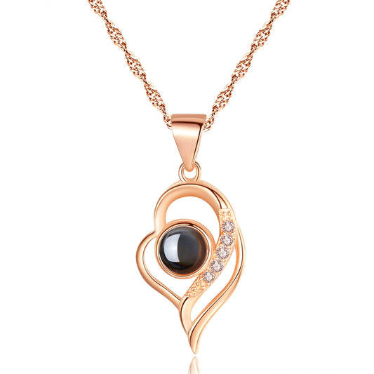 Sterling Silver 925 Heart Projection Necklace for Women, 100 Languages "I Love You" Pendant Collar Chain