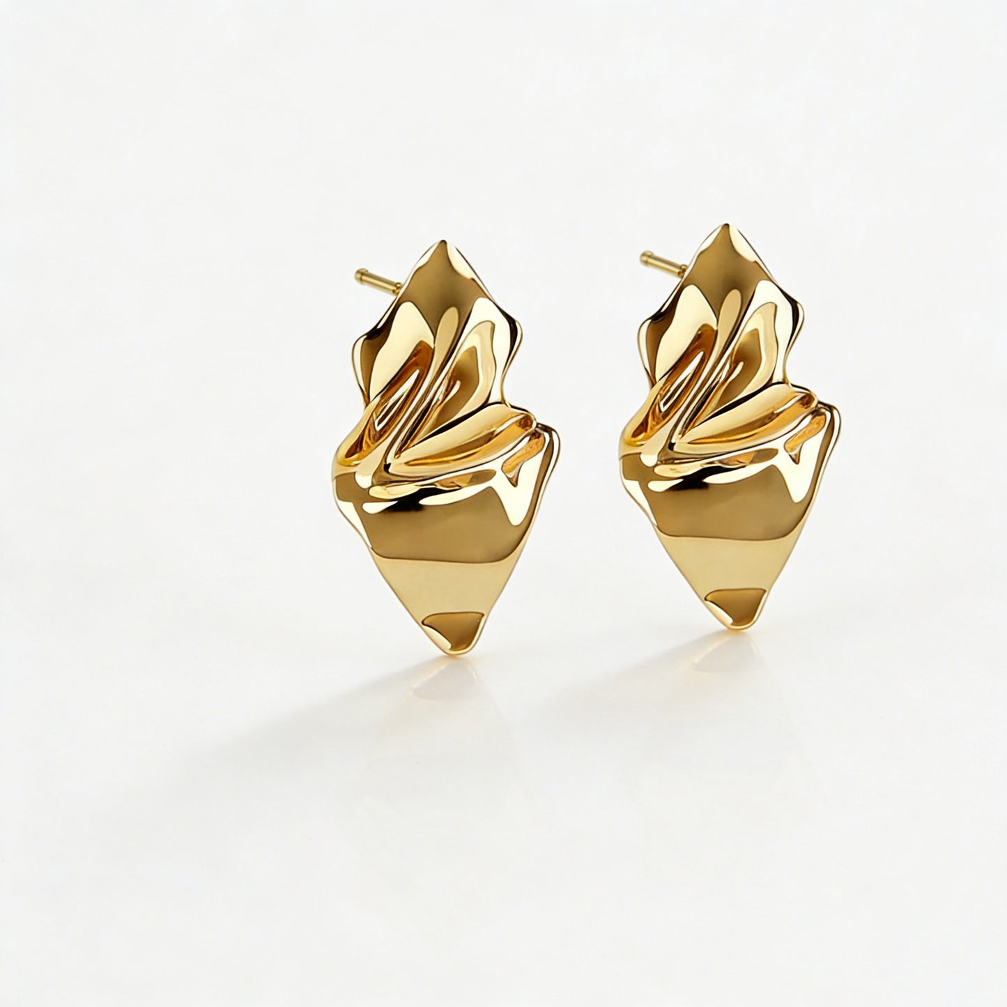 Minimalist Pleated Leaf Stud Earrings for Women, Gold-Tone Everyday Elegance