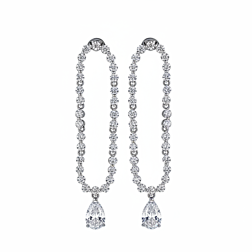 Pear Drop Dangle Earrings in Sterling Silver with Pavé Diamonds for Women — Everyday Elegance