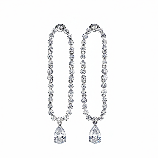 Pear Drop Dangle Earrings in Sterling Silver with Pavé Diamonds for Women — Everyday Elegance