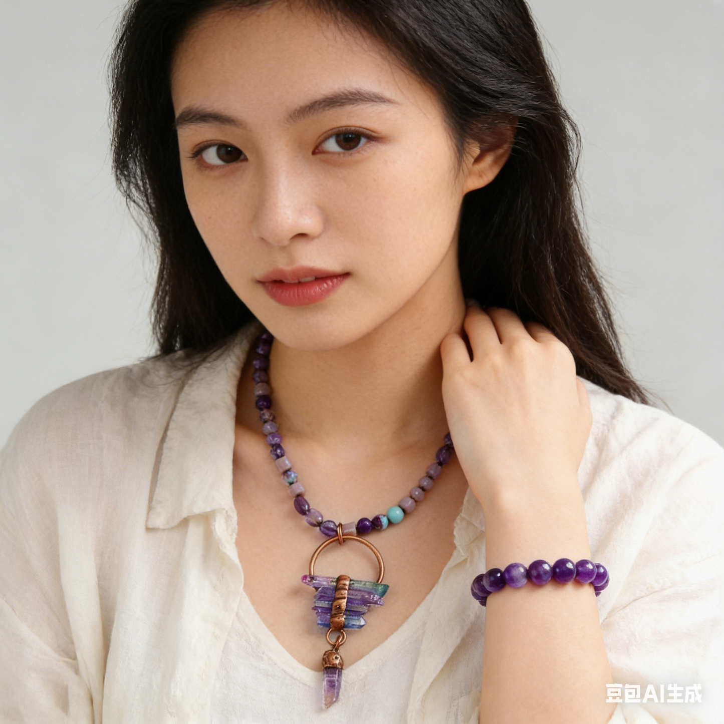 Bohemian Tassel Necklace with Natural Stone Pendant - Long Chain