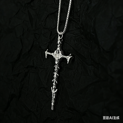 Skull Cross Pendant Necklace - Edgy Minimalist Design