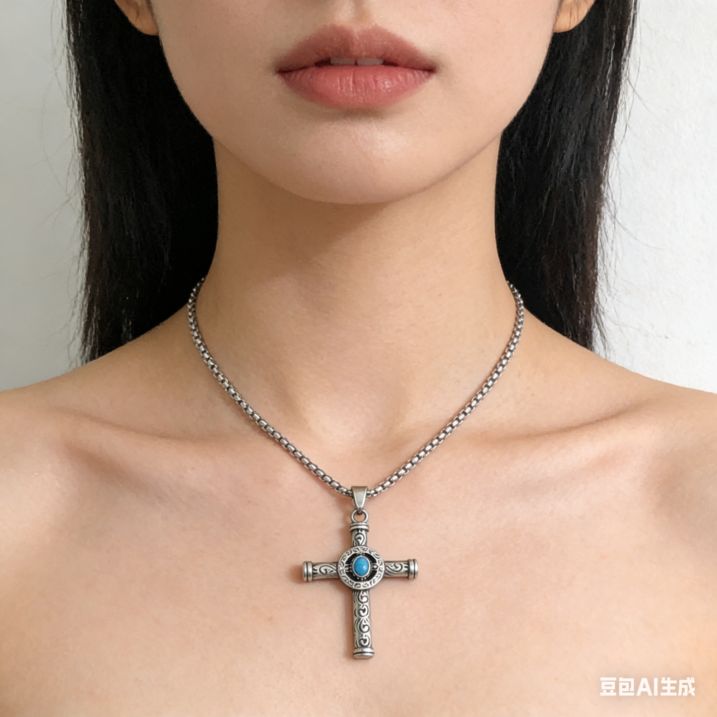 925 Sterling Silver Gemstone Cross Pendant Necklace - Streetwear Style