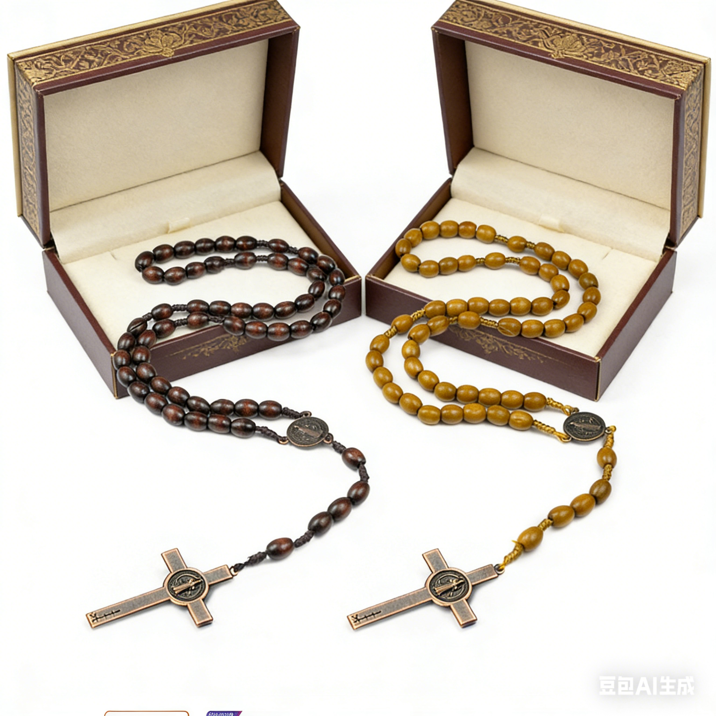 Handwoven Wood Cross Bead Necklace - Natural Artisan Design