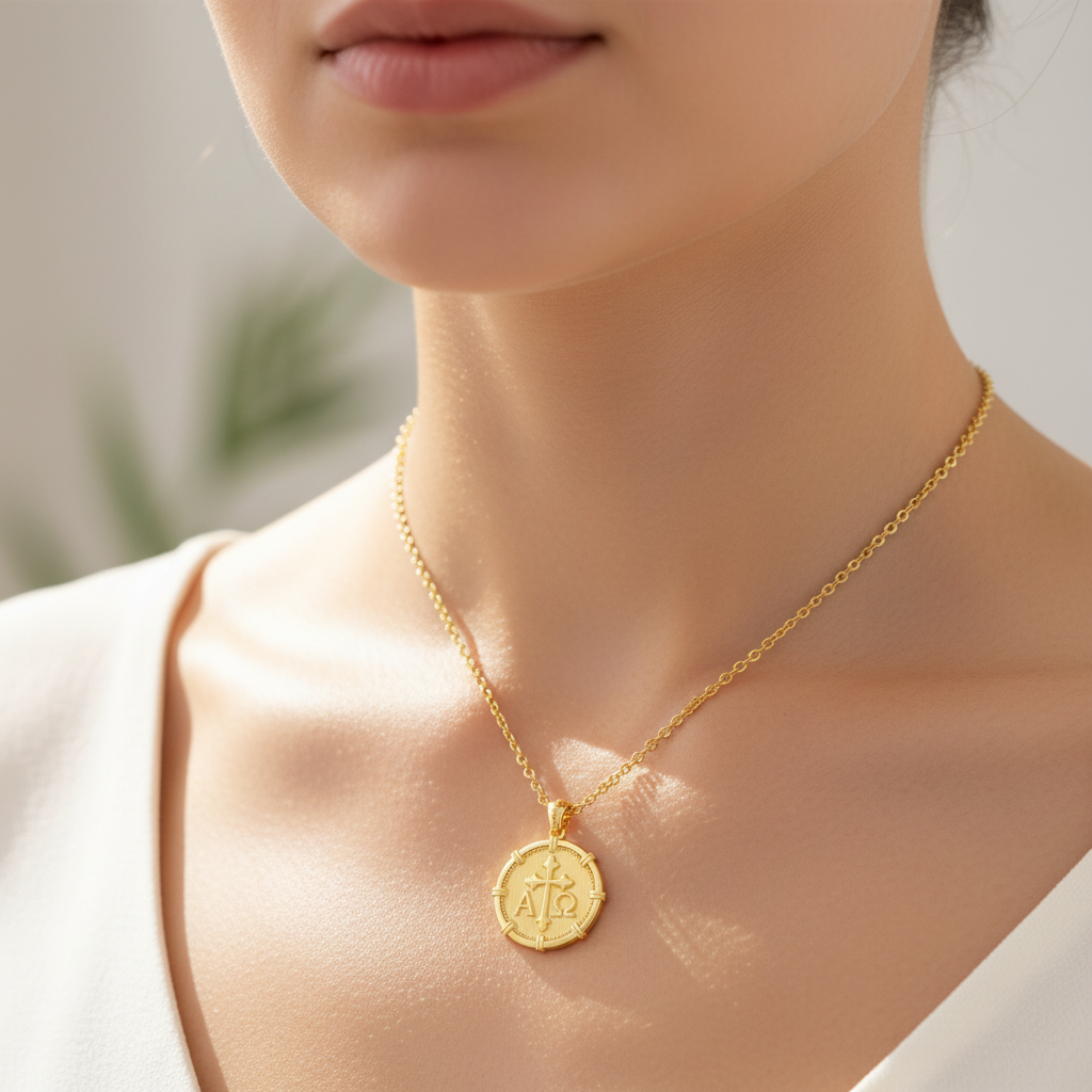 金色吊坠佩戴图1