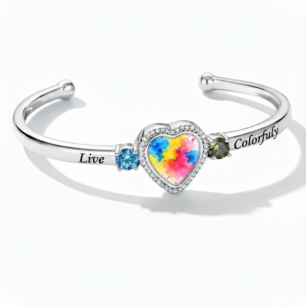 Delicate Heart Locket Bangle — Adjustable Fit, Timeless Sparkle B3007
