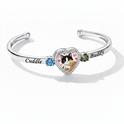 Delicate Heart Locket Bangle — Adjustable Fit, Timeless Sparkle B3008