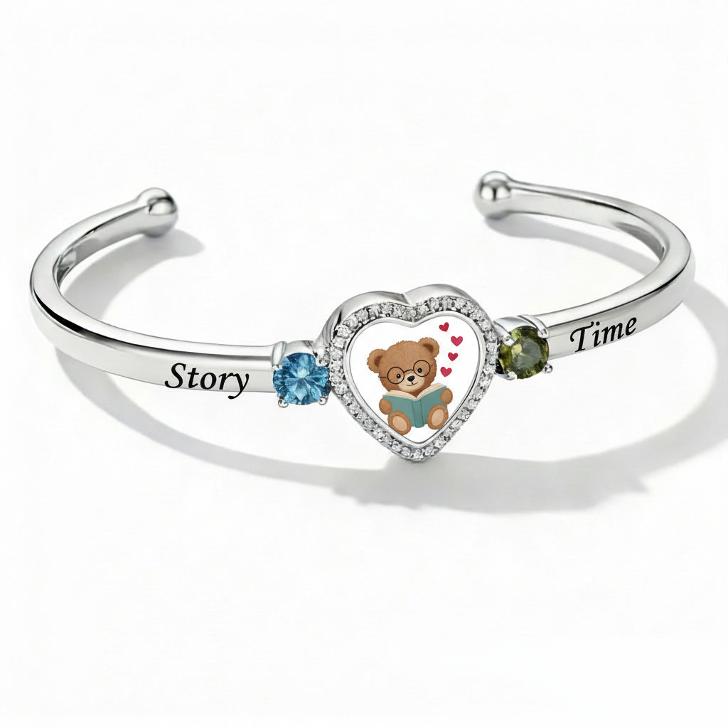 Delicate Heart Locket Bangle — Adjustable Fit, Timeless Sparkle B3008