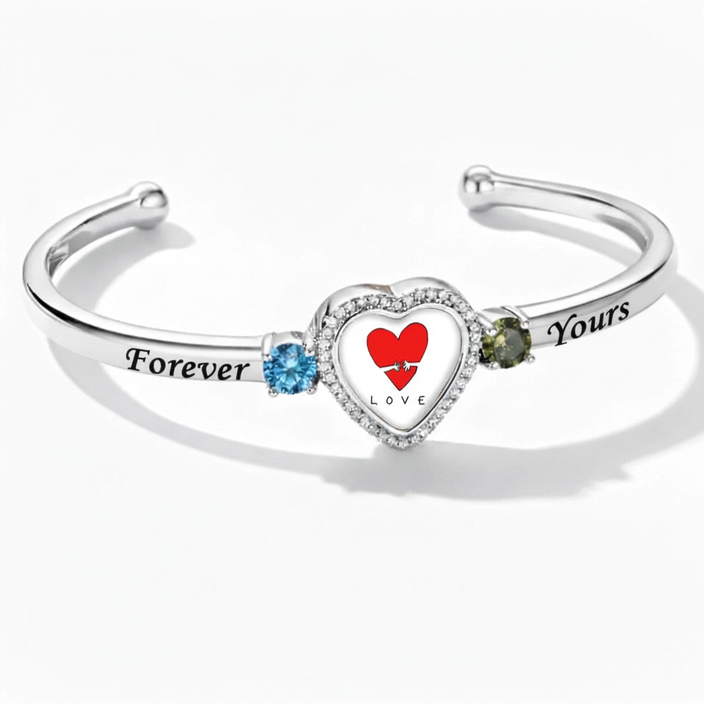 Delicate Heart Locket Bangle — Adjustable Fit, Timeless Sparkle B3009