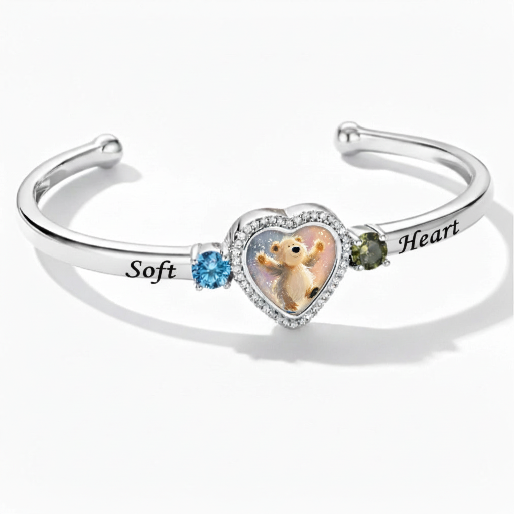 Delicate Heart Locket Bangle — Adjustable Fit, Timeless Sparkle B3012