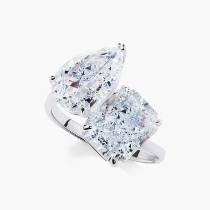 Ricady Jewel Dual-Stone Statement Ring, 925 Sterling Silver Crushed Ice Cubic Zirconia Band for Women, Size 4-10