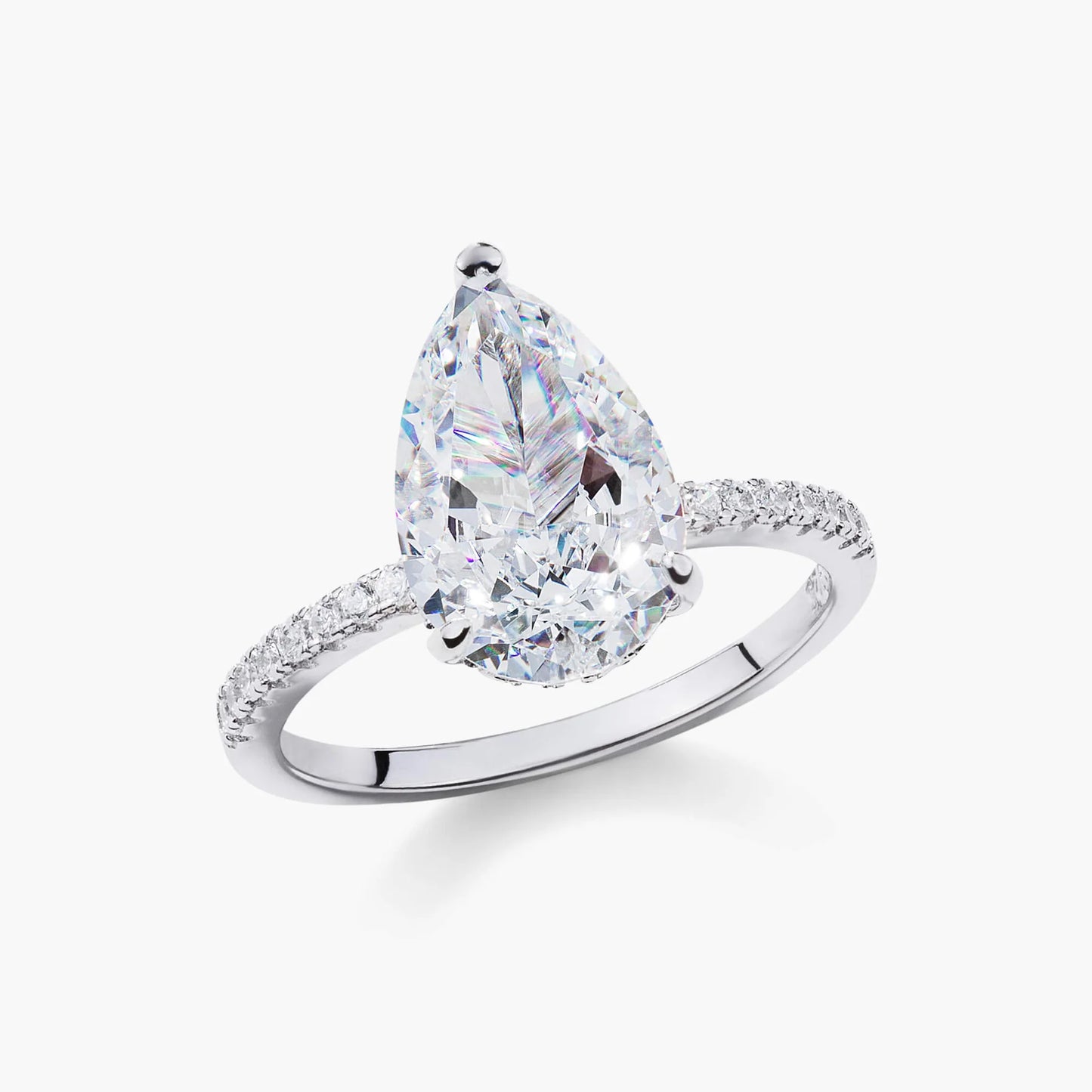 Ricady Jewel Pear-Cut Solitaire Ring, 925 Sterling Silver Cubic Zirconia Pavé Band for Women, Size 4-10