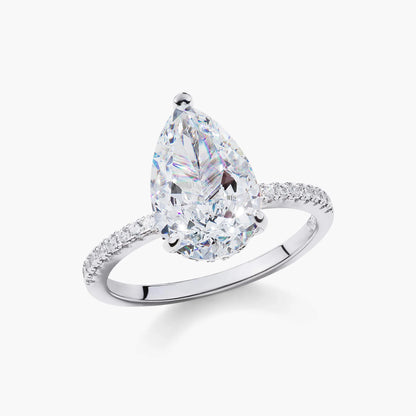 Ricady Jewel Pear-Cut Solitaire Ring, 925 Sterling Silver Cubic Zirconia Pavé Band for Women, Size 4-10