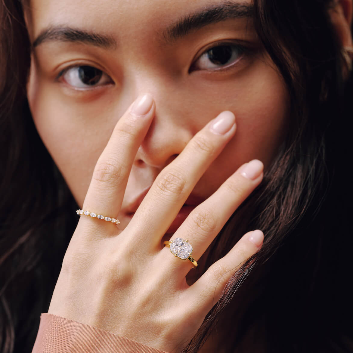 Ricady Jewel Marquise Cubic Zirconia 925 Sterling Silver 14K Gold-Plated Halo Solitaire Ring