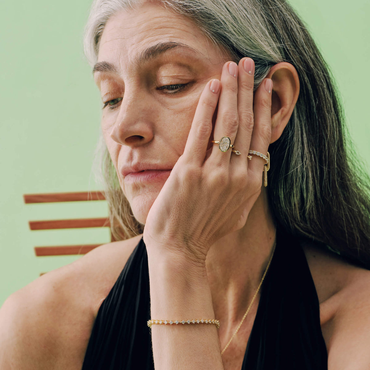 Ricady Jewel Oval Cut Cubic Zirconia 14K Gold-Plated Solitaire Statement Ring