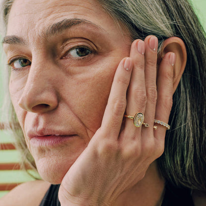 Ricady Jewel Oval Cut Cubic Zirconia 14K Gold-Plated Solitaire Statement Ring