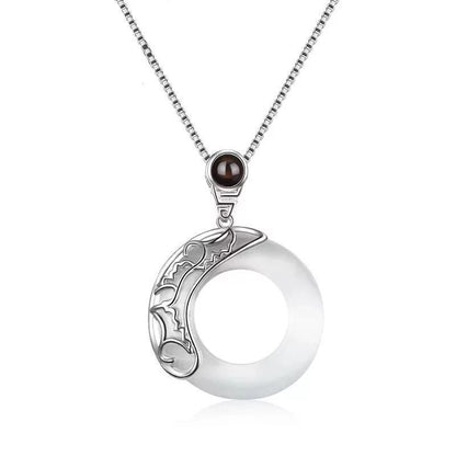 S925 Sterling Silver Obsidian Projection Necklace, Couples Pendant with 100 Languages