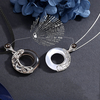 S925 Sterling Silver Obsidian Projection Necklace, Couples Pendant with 100 Languages